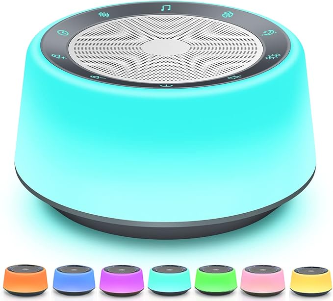BGOVERSS White Noise Sound Machine, Baby Sound Machine Kids with 30 Soothing Sounds and 7 Colors Warm Night Light for Sleeping, 5 Timers Portable Plug in Sound Machine for Baby, Adults，Grey Color