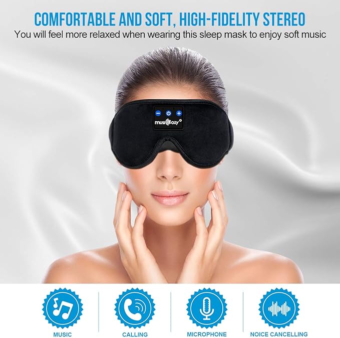 MUSICOZY Sleep Headphones, Bluetooth 5.4 Sleep Mask Headband Headphones Sleeping Eye Mask, Wireless Music Earbuds Earphones with HD Stereo Speakers for Side Sleepers, Cool Gadgets Unique Gift