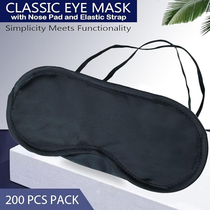 200 Pack Eye Mask - Light Blocking! Eyeshades for Sleep, Blindfolds for Party Games Travel Rest SPA Team Building, Disposable Sleep Mask for Women Men Kids, Eye Covers w/Adjustable Strap & Nose Pad