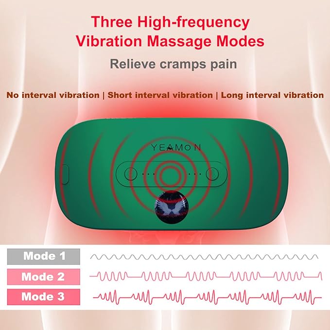 Yeamon Portable Cordless Heating Pad, Electric Waist Belt Device, 3 Heat Levels, 3 Vibration Massage Modes, Back or Belly Heating Pad for Women and Girls (Green)