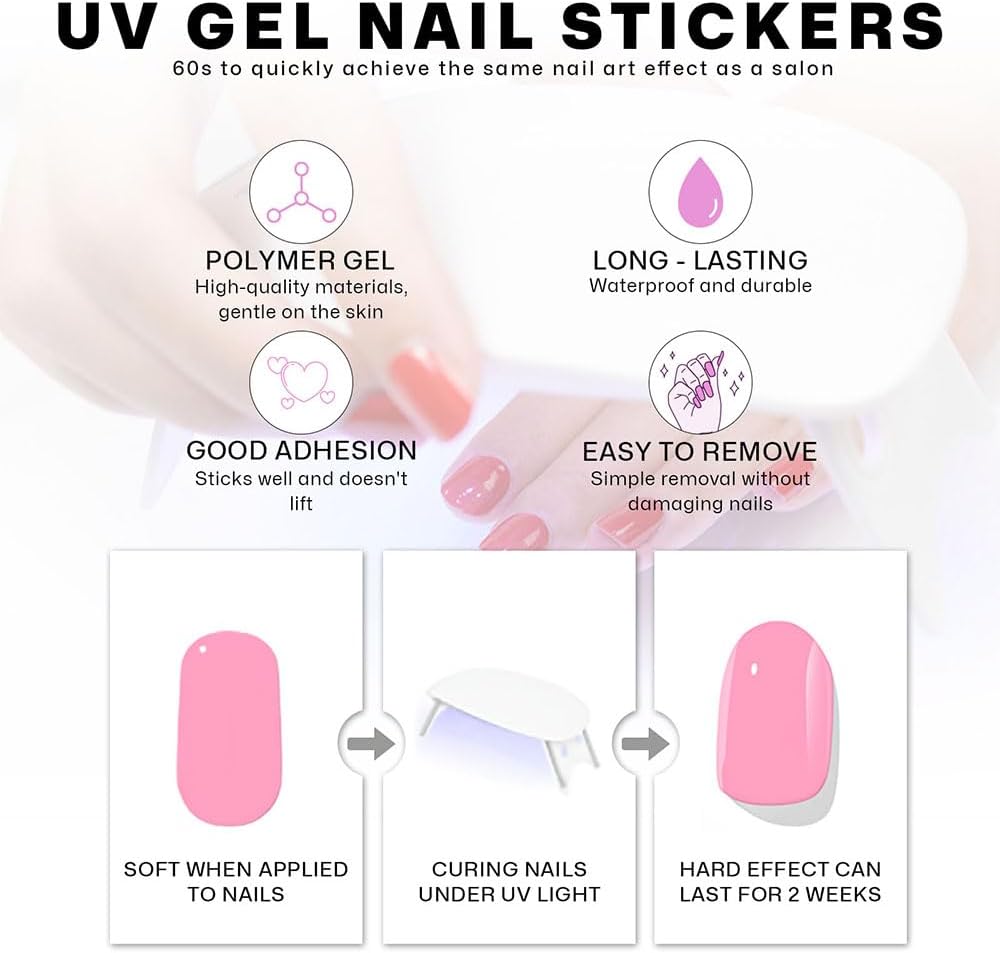 Semi Cured Gel Nail Strips with Glitter Butterfly Designs Colorful Gel nail stickers Salon Quality & Easy to Use for Women 20 Pcs