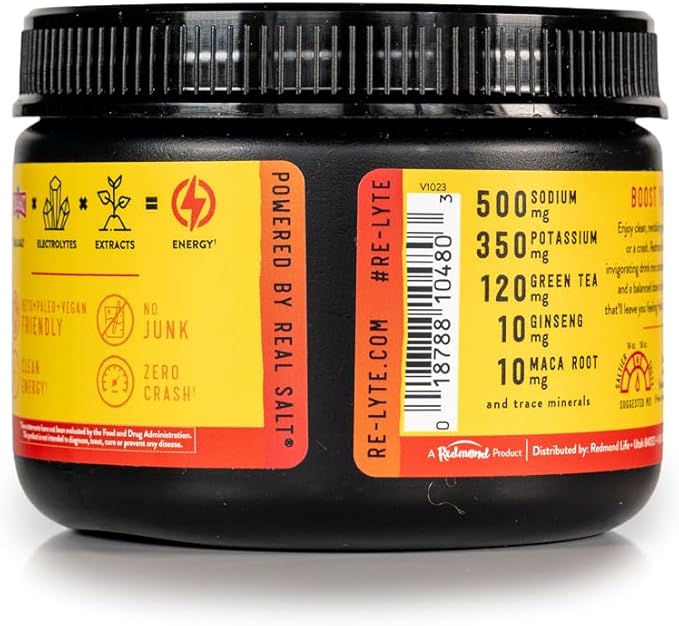 Redmond Re-Lyte Energy Electrolyte Mix, Raspberry Mango, 8.6oz Jar