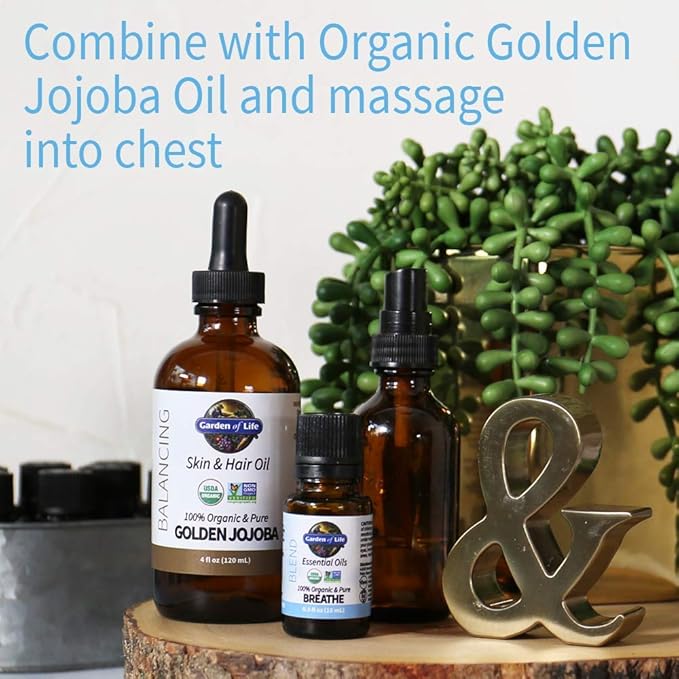 Garden of Life Essential Oils, 100% Organic & Pure Rosemary, Black Spruce & Fir Balsam Essential Oil - Breathe Blend for Diffusers, Home, Skin & Body Care, Clarifying, Clearing, Focusing, 0.5 fl oz