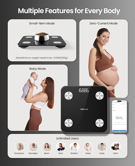 Scale for Body Weight, Digital Smart Bathroom Weight Scale with BMI, Body Fat, Muscle Mass, Accurate 20 Body Composition Scale, 10.2" Compact Scale with APP, 400lb, Black