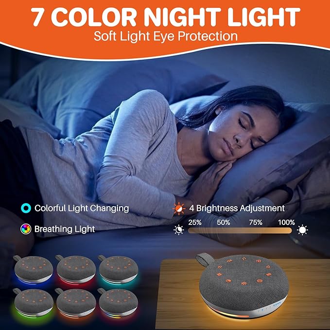 FUNYKICH White Noise Sound Machine, Portable Sound Machine for Sleep with 40 Soothing Sounds, Battery Indicator, Timer & Night Light, Sound Therapy White Noise Machine for Adults Baby Kids(Darkgray)