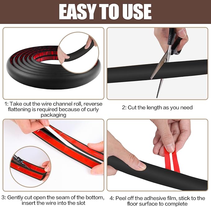 Floor Cord Cover Self Adhesive Cord Hider, 3.3FT Cable Management, Extension