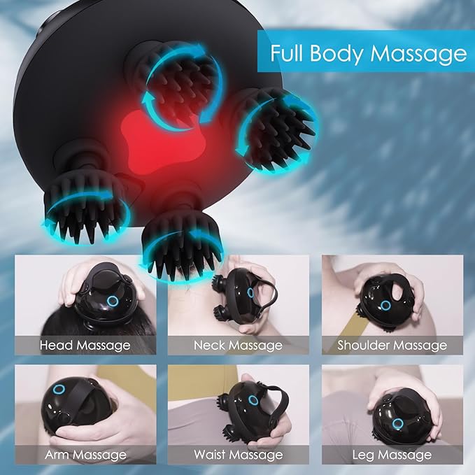Electric Scalp Massager Hair Growth, IPX7 Waterproof Cordless Hair Scalp Massager Stress Relax, Portable Handheld Head Scratcher for Full Body Massage, Ideal Gifts(Black)