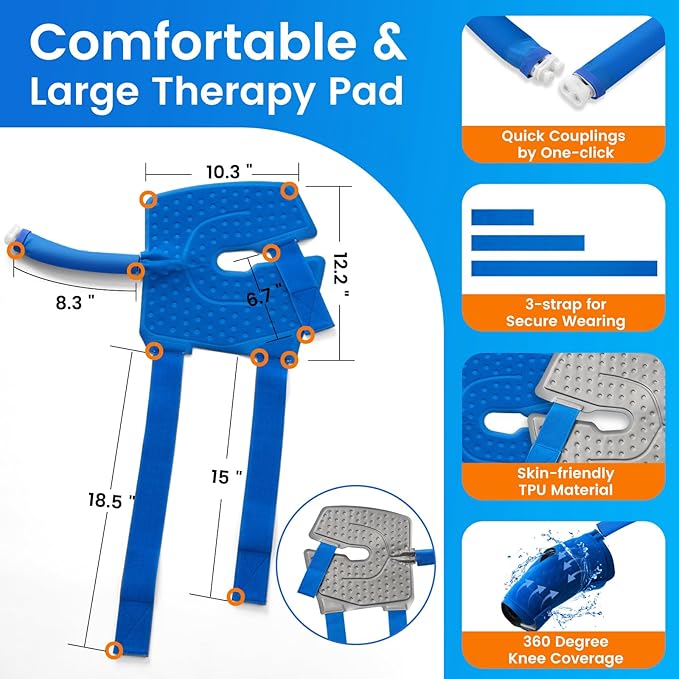 Cold Therapy Machine, Ice Machine for Knee Care After-Surgery, Knee Replacement Recovery Equipment Aids Pack, Cryotherapy System w/Compression Wrap Pad for Ankle, Foot, ACL Relief