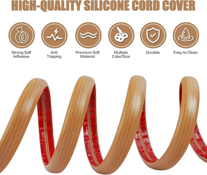 Floor Cord Cover Self Adhesive Cord Hider, 20FT Cable Management, Extension