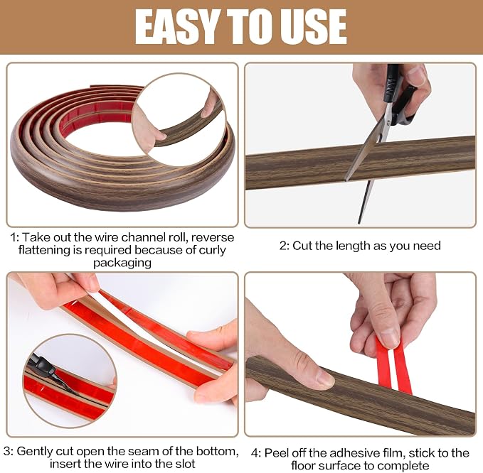 Floor Cord Cover Self Adhesive Cord Hider, 20FT Cable Management, Extension