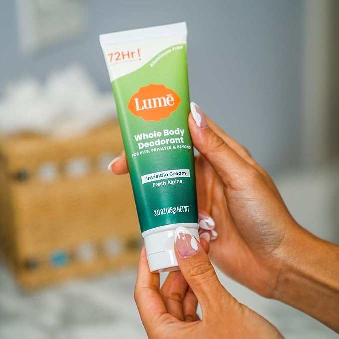 Lume Whole Body Deodorant - Invisible Cream Tube - 72 Hour Odor Control - Aluminum Free, Baking Soda Free, Skin Safe - 3.0 ounce (Pack of 2) (Fresh Alpine)