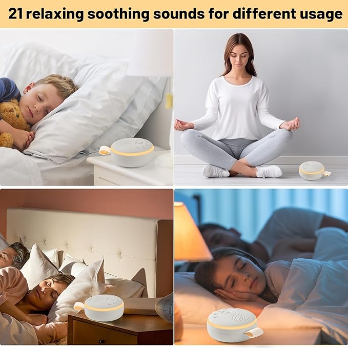 White Noise Machine for Baby & Adults with 21 Relaxing Sounds & Adjustable Night Light, Rechargeable & Portable Sleep Aid for Home & Travel