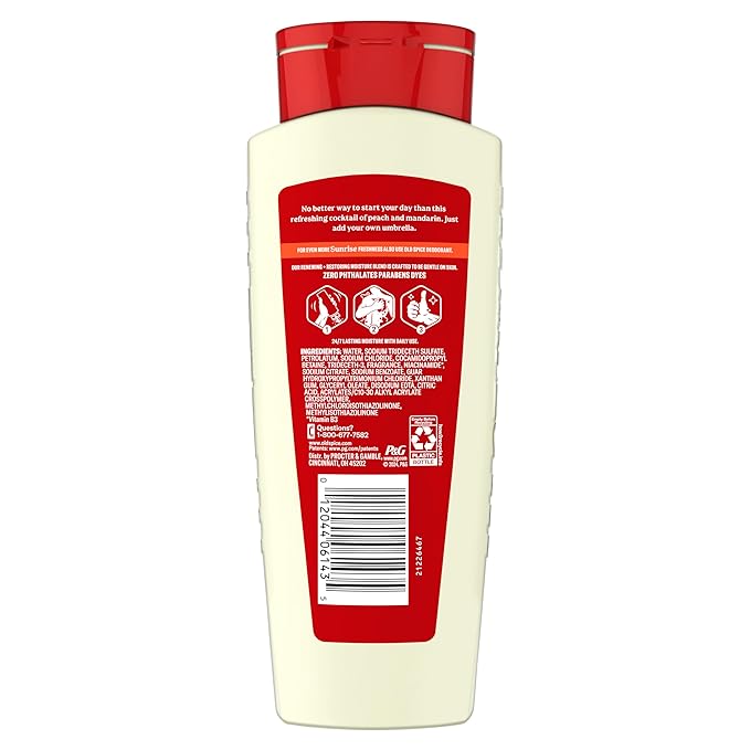Old Spice Cleansing Body Wash for Men, 24/7 Shower Fresh with Lasting Scent, Moisturize & Renew, Gentle on Skin, Vitamin B3, Sunrise with Peach + Mandarin Peel Scent, 18 oz
