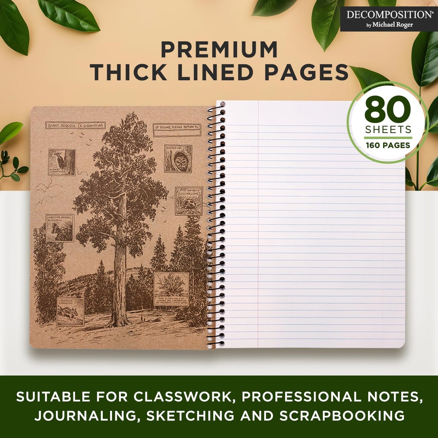 Decomposition Thistles College Ruled Spiral Notebook - 9.75 x 7.5 Journal with 160 Lined Pages - 100% Recycled Paper - Cute Notebooks for School Supplies, Home & Office - Made in USA