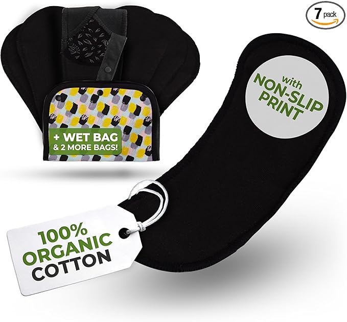 Non-Slip Organic Reusable Panty Liners for Women & Teens (Small, 7-Pack); High-Temp Washable Cotton Cloth Liners; Stay Fresh & Dry, for Daily Vaginal Discharge Only; 100% Breathable (no PUL/TPU)