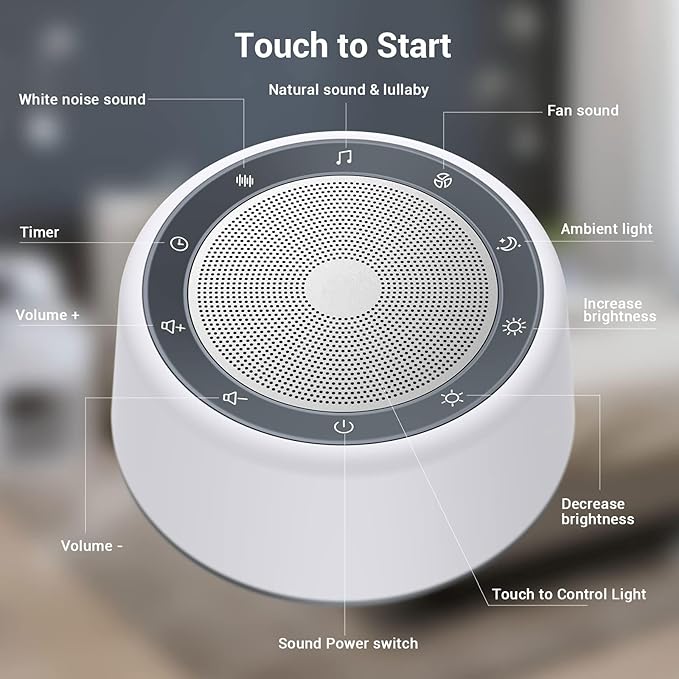 BGOVERSS White Noise Sound Machine, Baby Sound Machine Kids with 30 Soothing Sounds and 7 Colors Warm Night Light for Sleeping, 5 Timers Portable Plug in Sound Machine for Baby, Adults，Grey Color