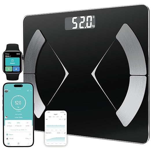 Scale for Body Weight, Weight Scale, Bathroom Scale, Body Fat Scale, Smart Scale, Body Composition Analyzer, BMI Scale, Health Monitor Sync Apps 400lbs (Black 220)