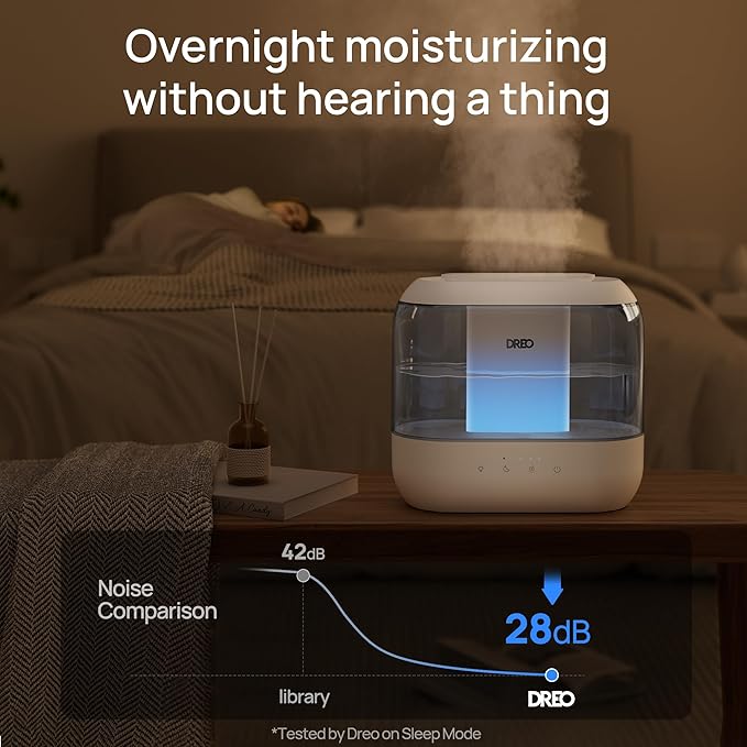 Dreo 4L Humidifiers for Bedroom, Quiet Supersized Cool Mist Ultrasonic Humidifier with Diffuser, 60 Hour Runtime for Home, Nursery, Plant, Gray