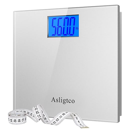 Bathroom Scale 560lbs High Capacity Scale for Body Weight Extra Large Platform Backlit Display Digital Scales with Tape Measure & Battery(Silver)