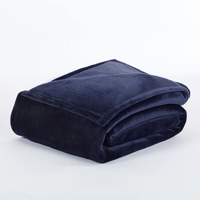SERTA Cozy Plush Thick Fuzzy Super Soft Lightweight Throw Blanket for Bed, Couch, or Travel, King (108 in x 90 in), Navy
