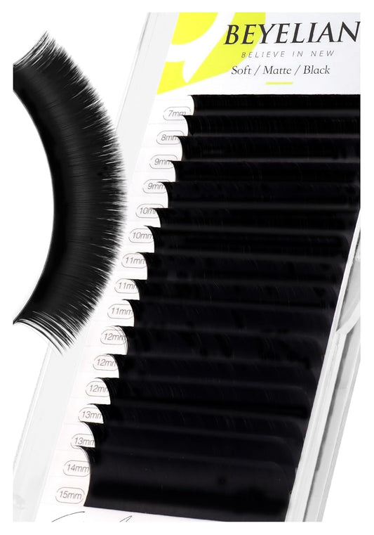BEYELIAN Eyelash Extension 0.05 C Curl 7-15mm Mixed Tray Easy Fan Lash Extensions Volume Lashes 100°/212°F High Temperature Resistant Classic Professional Use Natural Matte Black (0.05 C 7-15mm Mix)