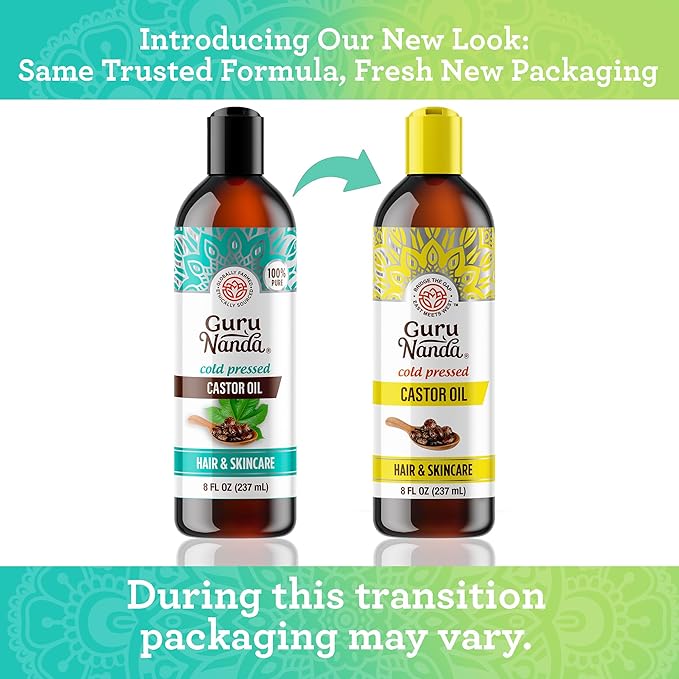 GuruNanda Castor Oil (8 Fl oz), 100% Pure & Natural - Cold Pressed & Hexane-Free, Hydrating Carrier Oil for Skin, Hair, Eyebrows & Eyelashes Growth