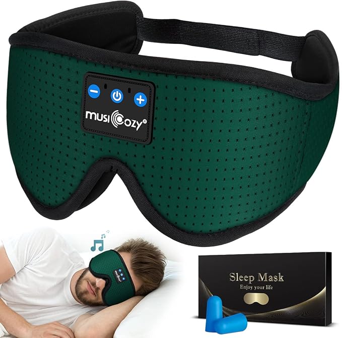 MUSICOZY Sleep Headphones Breathable Bluetooth Headband 3D Sleeping Headphones, Wireless Music Eye Mask Sleep Earbuds for Side Sleeper Women,Men Office Air Travel Cool Tech Gadgets Unique Gifts Green