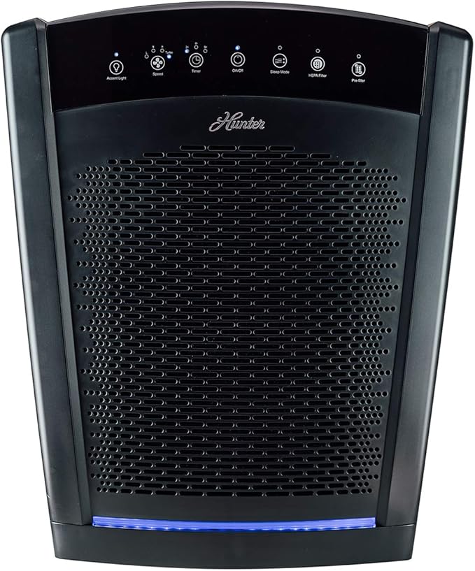 Hunter HP800 Air Purifiers for Home Large Room and Bedroom. True HEPA Air Purifier for Pets, Odors, Allergens, Smoke, Dust, VOC's. 4 Fan Speeds, Quiet Sleep Mode. Cleans 2585 Ft² per Hour. Black