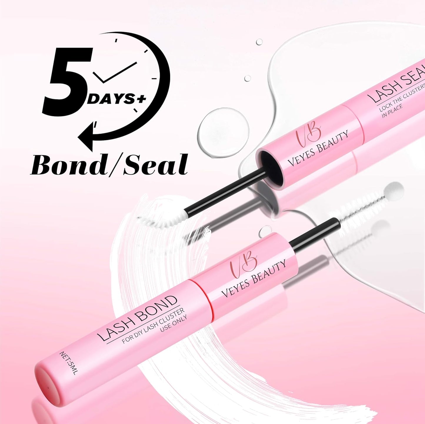 VEYESBEAUTY Lash Clusters Kit Individual Eyelash Extensions Thin & Invisible Band DIY False Eyelashes Newbie's Five-Second Series Wispy Lash Tray, Dreamy KIT with Bond&Seal Remover Applicator