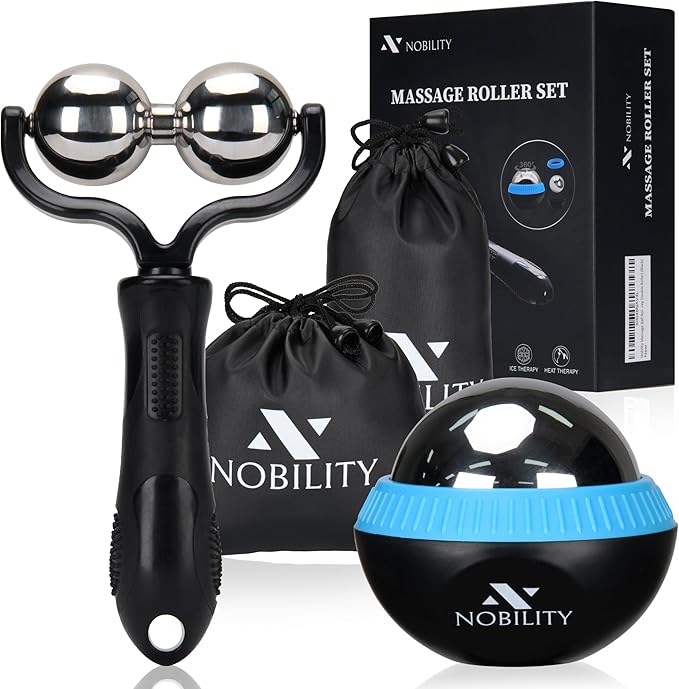 Nobility Massage Ball Roller– Ice Cold and Hot for Deep Tissue and Sore Muscle Relief of Stiffness and Stress, Body, Neck, Back, Foot, Plantar (Double Black)