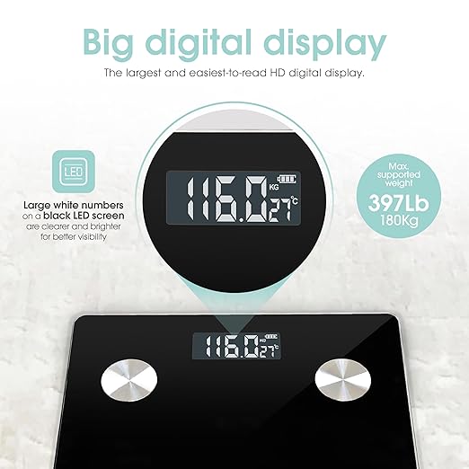 Powerfit Smart Scale for Body Weight - Digital Weight Scale for Men and Women, Body Scale Weight, Weighing Machine, Digital Bathroom Scale for Body Weight with BMI, Body Fat, Muscle Mass