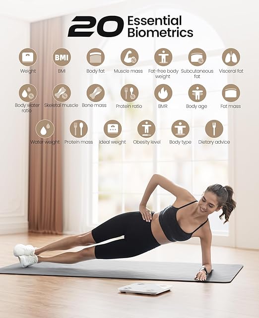 Scale for Body Weight, Digital Smart Bathroom Weight Scale with BMI, Body Fat, Muscle Mass, Accurate 20 Body Composition Scale, 10.2" Compact Scale with APP, 400lb, Black
