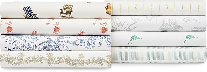 Tommy Bahama - King Sheets, Cotton Percale Bedding Set, Crisp & Cool, Stylish Bedding Set (Beach Chairs Multi, King)