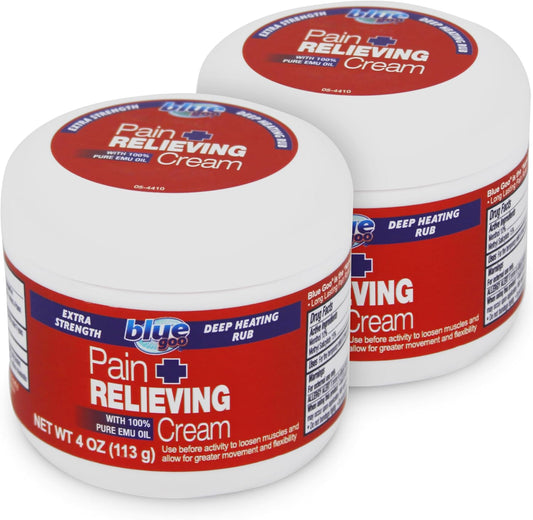 Blue Goo Pain Relieving Cream – FSA & HSA Eligible, for Back/Neck Pain, Sports-Related Muscle/Joint Pain, Sprains, Strains, Maximum Strength, Deep Heating Rub, Made w/ 100% Pure Emu Oil, 4 oz (2 Pack)