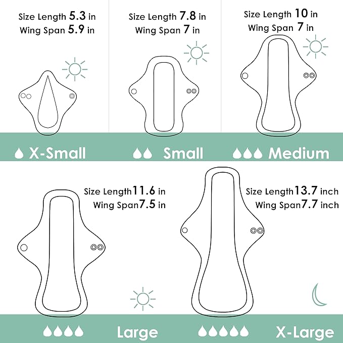wegreeco 6 Pcs Reusable Menstrual Pads, Ultra Absorbent Cloth Pads for Heavy Flow, Sanitary for Teens,Women, Nonslip, Grey Inner, Grey Outer, Large