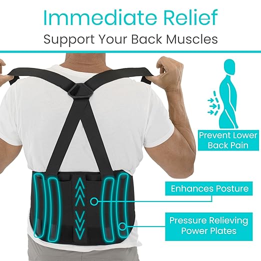 Vive Back Brace for Heavy Lifting - Lower Back Brace Support Belt for Men & Women w/Suspenders - Lumbar & Sciatica Pain Relief - Adjustable Compression for Herniated Disc, Lift Harness for Protection
