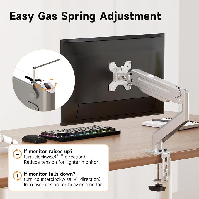 Suptek Single Monitor Mount Stand, Gas Spring Monitor Arm Desk Mount Fully