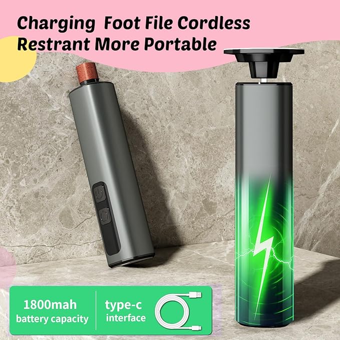 Electric Foot Callus Remover - 9-Speed Rechargeable Pedicure Tool with 20pcs 80/120 Grit Sandpapers +10 Grinding Heads | Aluminum Body & Type-C Charging (Black)