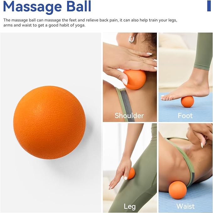 5 in 1 Foam Roller Set - Massage Roller Back Roller Foam, Muscle Roller Stick, Massage Ball, Resistance Band for Physical Therapy & Deep Tissue Muscle Massage (Orange)