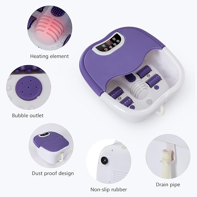 COMFIER Foot Spa Bath Massager with Heat, Pedicure Foot Spa with Bubbles, Red Light, Pumice Stone and Shiatsu Massage Rollers, Heated Bath Spa for Relaxation and Stress Relief (Purple)