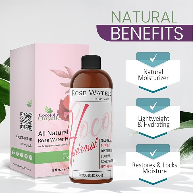 Rose Water Hydrosol - 8 oz & Sprayer - 100% Natural Pure Steam Distilled Bulgarian Rosewater Facial Floral Hydrating Toner Mist - Face Skin Hair Locs Dreads Body Bath Spray Spritz - Packaging May Vary