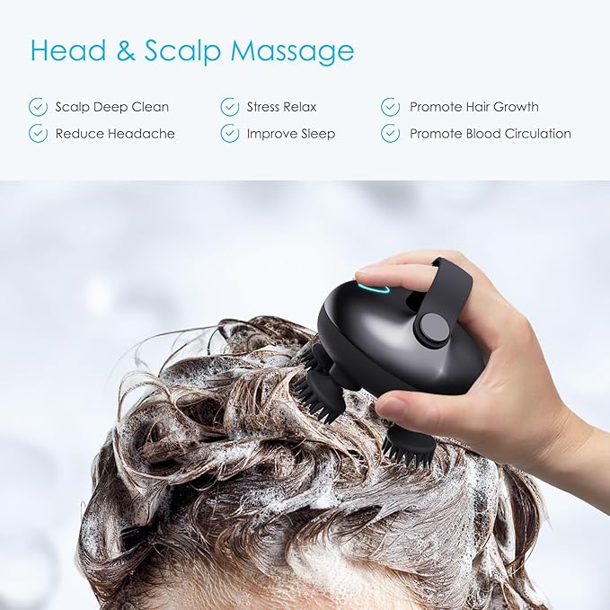 Electric Scalp Massager Hair Growth, IPX7 Waterproof Cordless Hair Scalp Massager Stress Relax, Portable Handheld Head Scratcher for Full Body Massage, Ideal Gifts(Black)