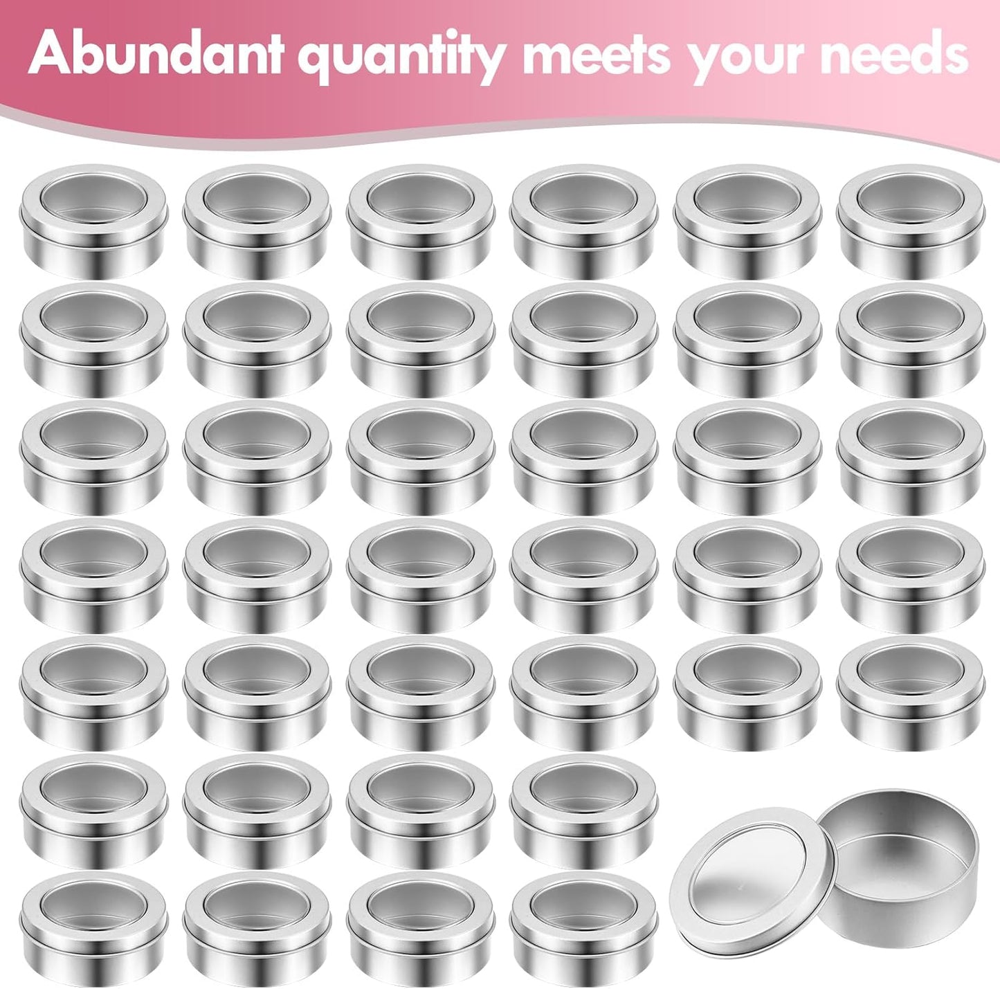 TecUnite 40 Pack 2 Ounce Metal Tin Cans Round Empty Container Salve Tins with Clear Lid for Kitchen, Office, Candles, Candies