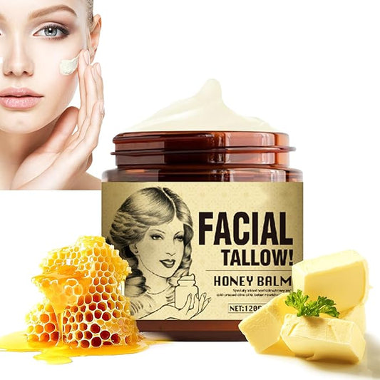 Beef Tallow for Face Skin, Moisturizer Natural Organic Honey Skin Balm for Lip And Body Cream, Organic Grass-Fed Face Cream