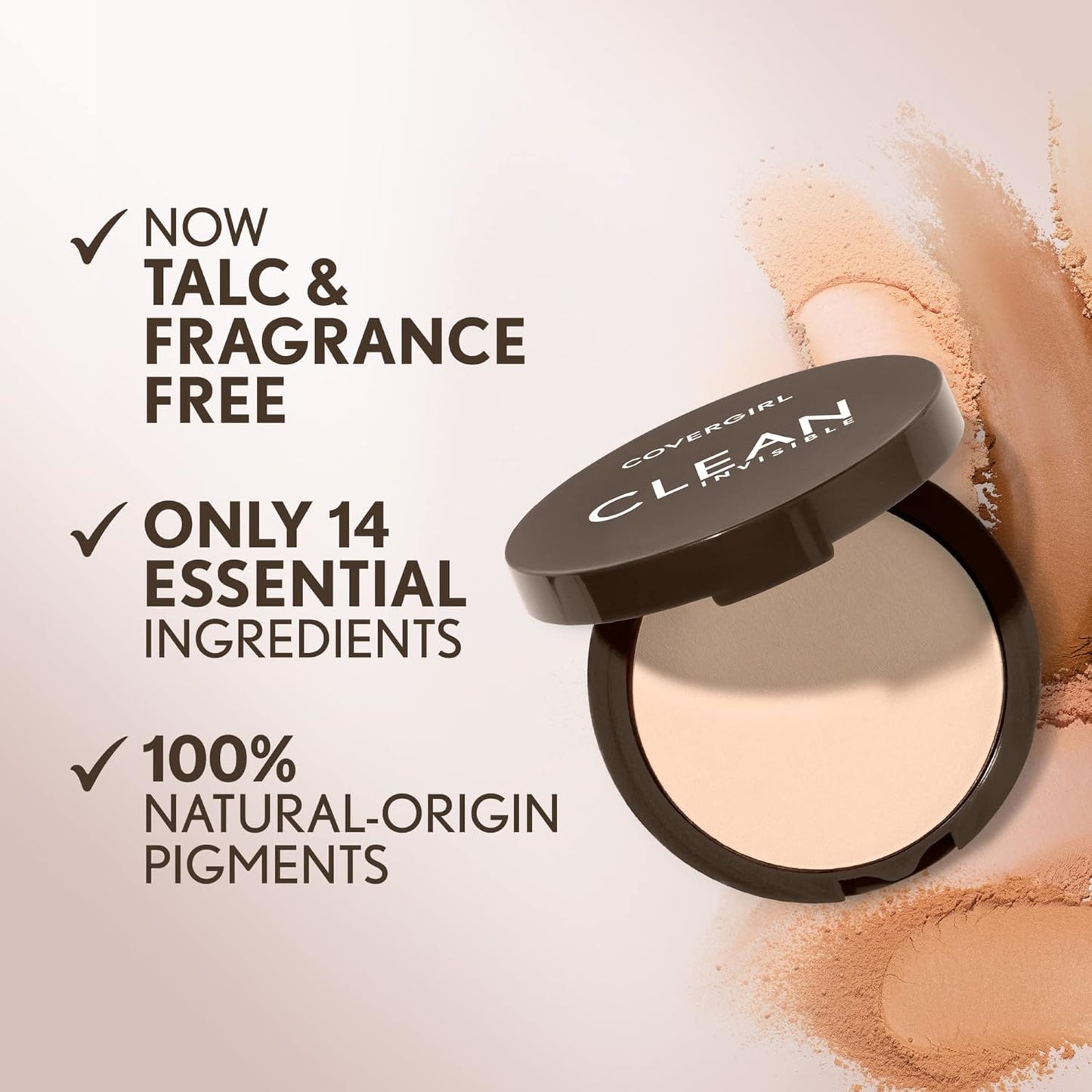 Covergirl Clean Invisible Pressed Powder, Lightweight, Breathable, Vegan Formula, Soft Honey 155, 0.38oz (Pack of 2)