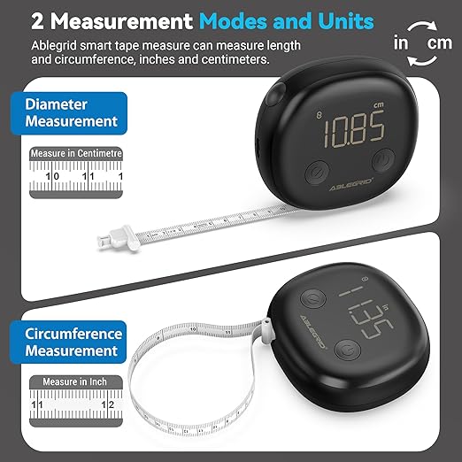 ABLEGRID Digital Smart Bathroom Scale for Body Weight and Fat Percentage and Smart Body Tape Measure Rechargeable with Fitdays APP