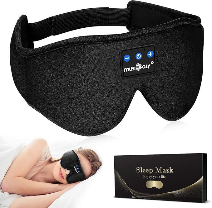 MUSICOZY Sleep Headphones, Bluetooth 5.4 Sleep Mask Headband Headphones Sleeping Eye Mask, Wireless Music Earbuds Earphones with HD Stereo Speakers for Side Sleepers, Cool Gadgets Unique Gift