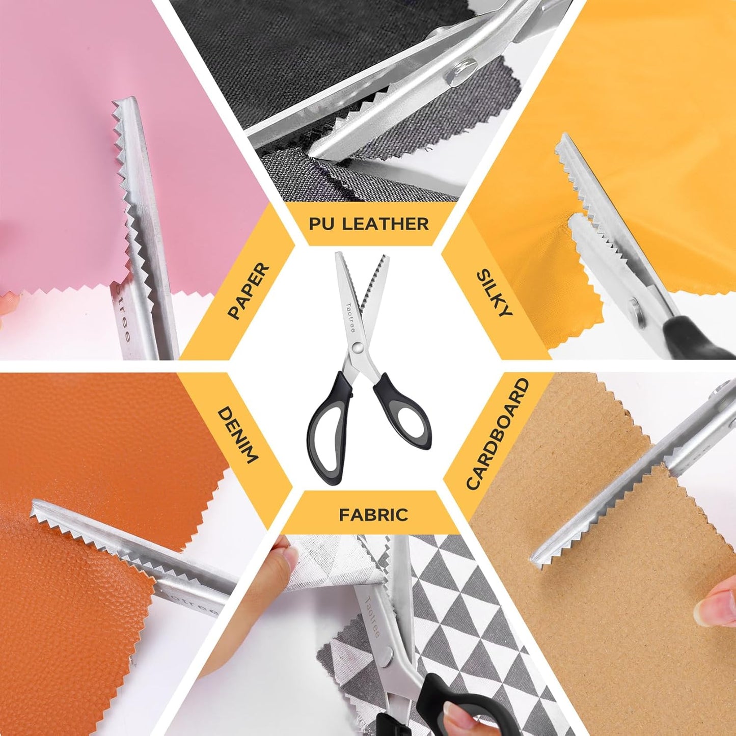 Sewing Scissors for Fabric Cutting, Taotree 9.5" Fabric Scissors Pinking Shears, Zig Zag Craft Decorative Edge, Sewing Supplies Notions Accessories for Craft Scrapbooking Supplies, Black Grey 2 Pack