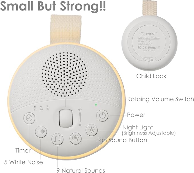 White Noise Machine for Baby & Adults with 21 Relaxing Sounds & Adjustable Night Light, Rechargeable & Portable Sleep Aid for Home & Travel
