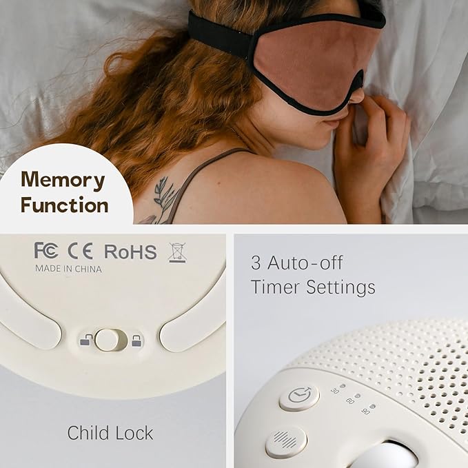 White Noise Machine - Portable Sound Machine for Baby and Adult, with 21 Quality Non-looping Sleep Sounds, Night Light, Rechargeable Battery, for Travel, Home, Sound Therapy, Registry Gift